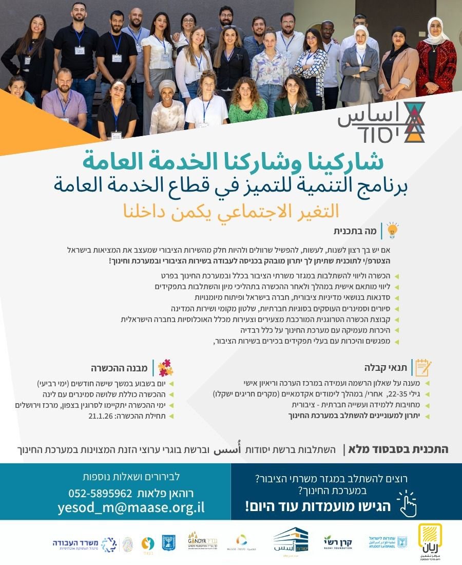 تسجيل للدورة الثامنة من برنامج יסוד (يسود)